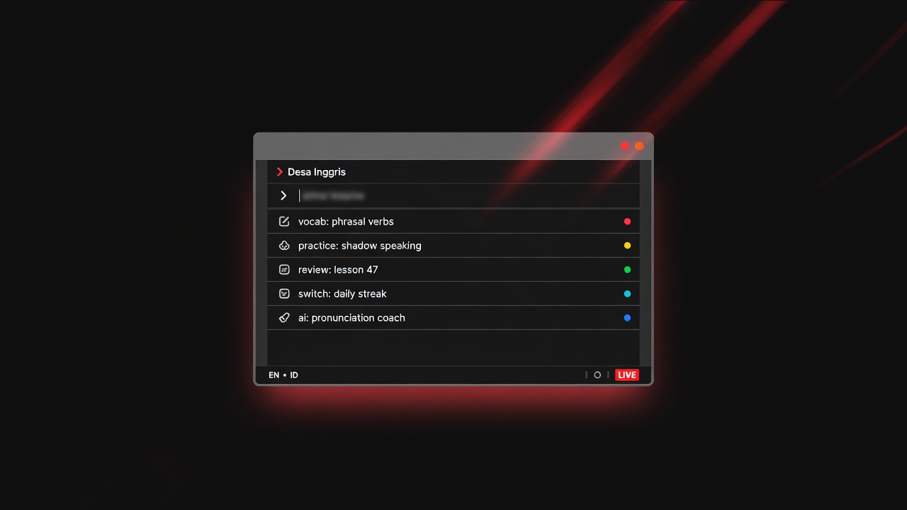 Product UI preview for Desa Inggris learning platform